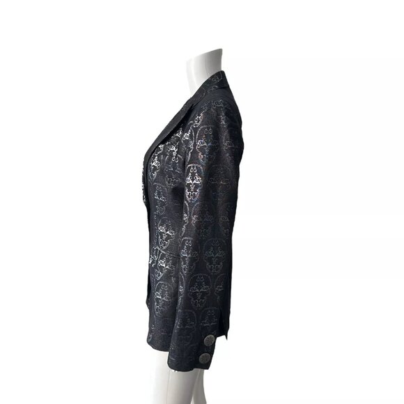 Thomas Wylde Black Metallic Printed Single Breasted Blazer Size 4 - Picture 8 of 10